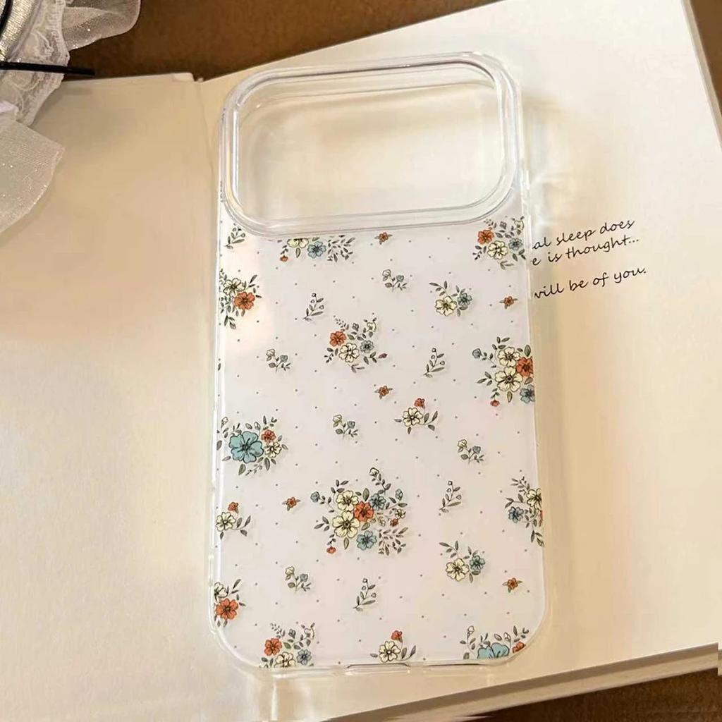 Ins Korean Polka Dot Floral Application Apple 16/17Promax Mobile Phone Case IP15 Large Hole IMD14Pro Women's Model
