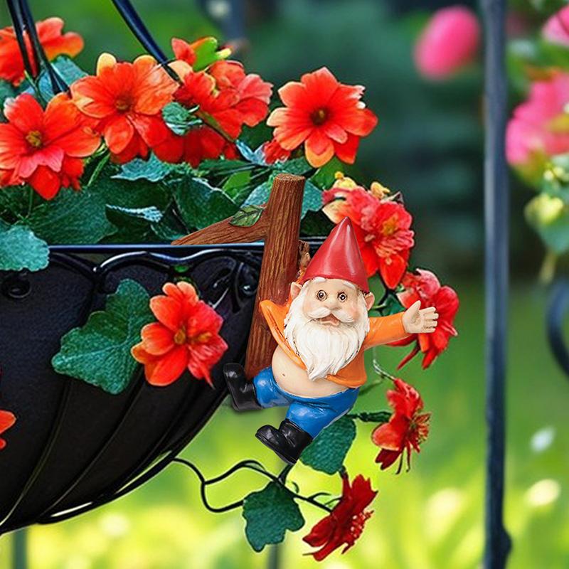 Funny Garden Gnome Statue Flower Pot Hugger, Gnome Figurine Resin Sculpture Outdoor Decor Patio Lawn Fence Plant Pot Ornaments