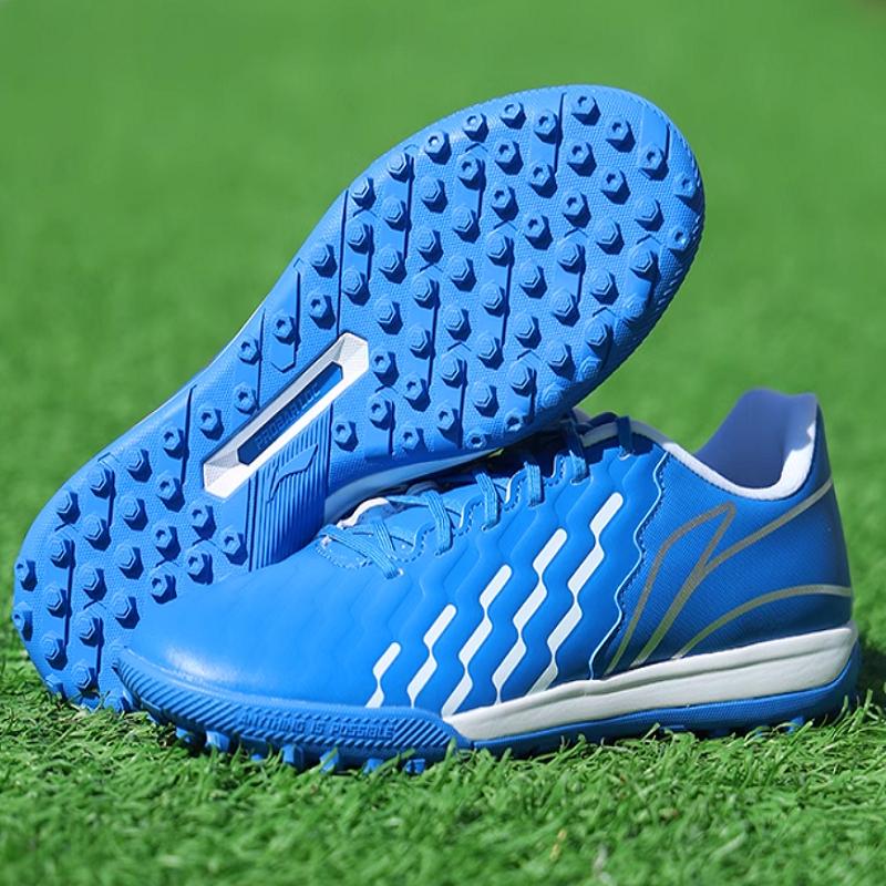 New LiNing Jin TF Rubber Broken Studs Artificial Ground Cushioning Wear Resistant Soccer Shoes Men's Blue YSTU005-2
