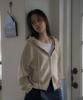 DEHEVE Two-Way Hood Zip-Up Knit [Beige]