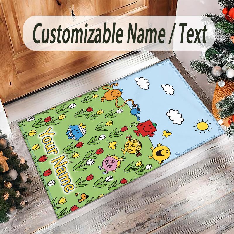 Personalized Crystal Velvet Carpet Custom Name Text,Mr. Men & Little Miss Anti Slip Area Rug For Home Decoration