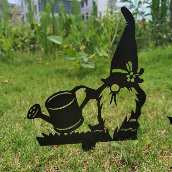 Gnome Shape Garden Stake Landscaping Iron Outdoor Yard Sign for Park
