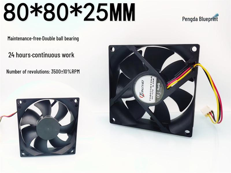 

TD8025B12HA 8см Вентилятор для охлаждения компьютера 12В 0.25А с двойным шарикоподшипником Motherboard 3-PIN plug 10CM cable
