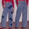 2026 Spring/Summer Heart Print Wide-Leg Jeans Vintage Loose Casual Jeans