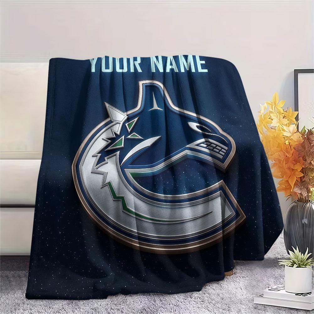 Custom Name,Vancouver Canucks Printed Flannel Blanket, Soft Throw for Bedroom Sofa, Washable, Christmas Present, Great Gift.
