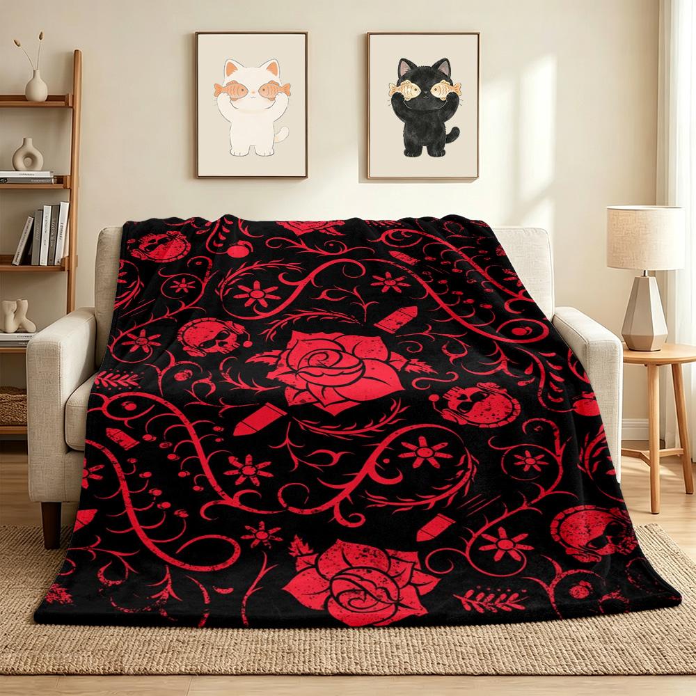 Gothic Roses Flannel Blanket Throw Blanket Soft Warm Sofa Bed Camping Car home Decor Unique Christmas Gift C930638
