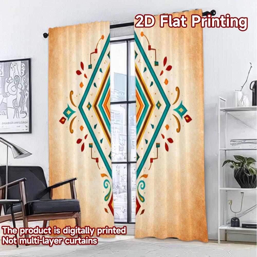 2D FLAT PRINTING 2pcs Curtains (Without Rod) Geometric Colorful Symmetry Print Popular Curtains Durable 100% Polyester Fabric