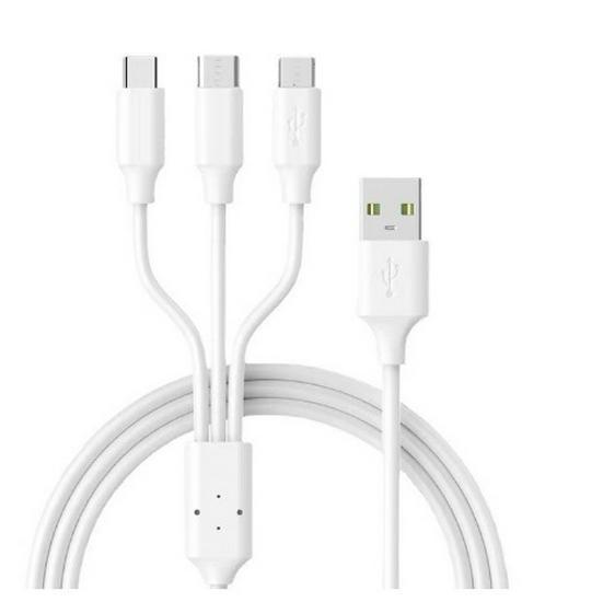 

Автомобильный зарядный кабель Type C 3 в 1 для сверхбыстрой зарядки телефонов Android 1 meter, one-to-three-gel белый