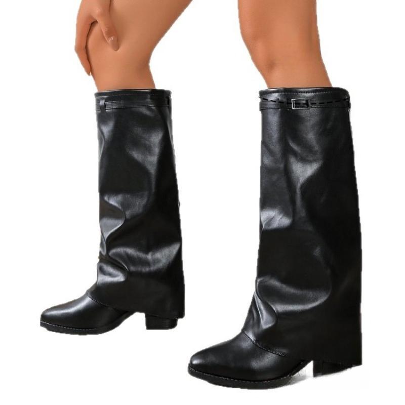 New Women's Shoes: Pointed-toe Thigh-high Straight Thigh-high Boots, Plus-size Chunk-heeled Boots, and Women's Boots