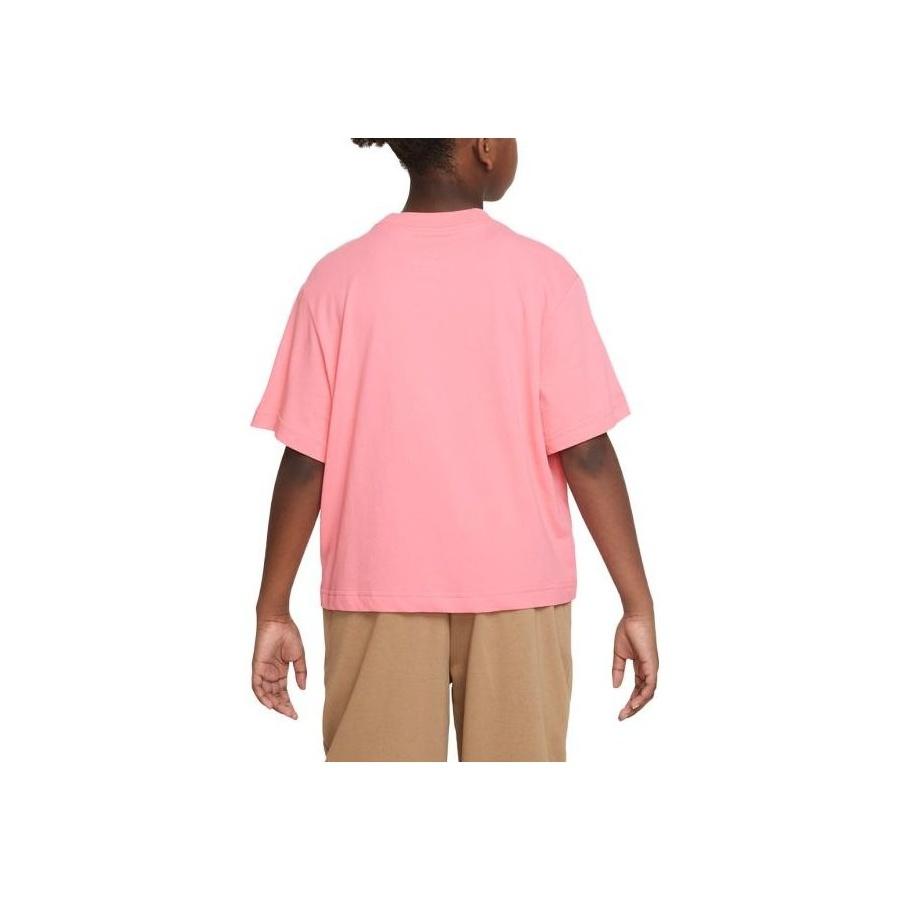 Nike Dri-Fit Letter Logo Print Loose Round Neck Short Sleeve T-Shirt Kids Tops Coral-Pink FD0941-611