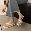 Summer Narrow Band Women Slipper Fashion Metal Decoration Low Heel Slip on Ladies Elegant Slides Casual Outdoor Beach Flip Flop