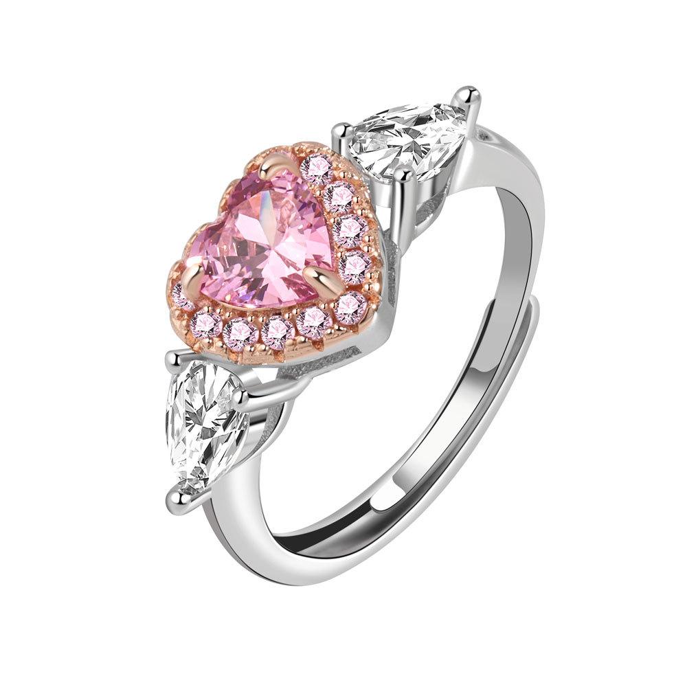 Rose Gold Water Drop Zircon Ring For Women Pink Heart Prong Set Simulated Diamond Jewelry