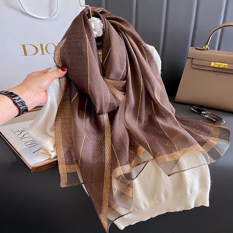 2023 Korean Fashion Striped Silk-Style Winter Shawl & Neck Warmer for Women