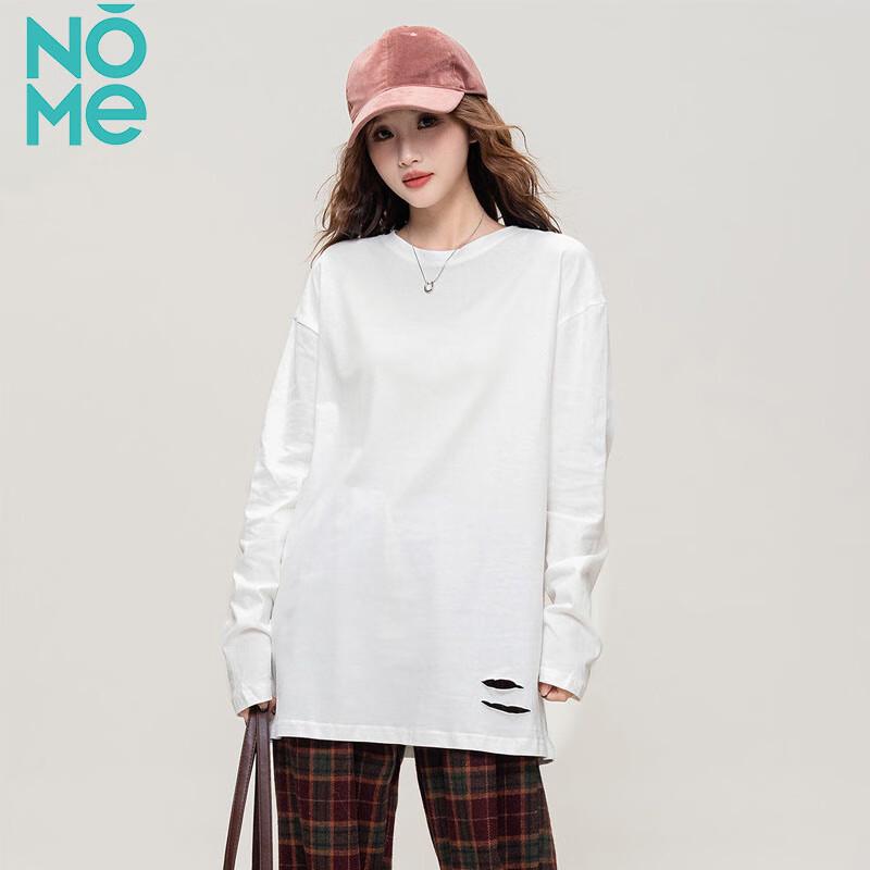 NOME Women s Loose Fit Distressed Hem Long-Sleeve T-Shirt M