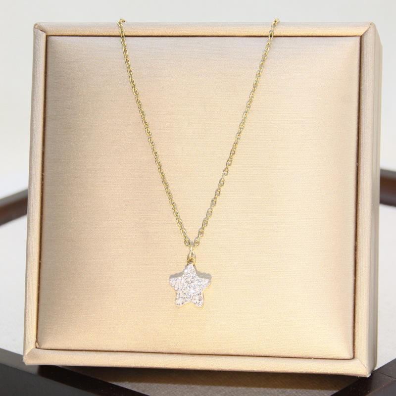 Stainless Steel Women's Luxury Diamond Star Pendant Necklace