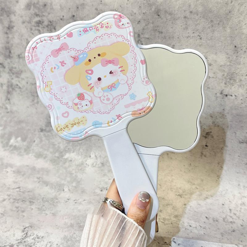 Sanrio Handheld Mirror With Comb Kawaii Hello Kitty Baby Pattern Mirror Comb Extracted Hair Brush Massage Styling Beauty Tool