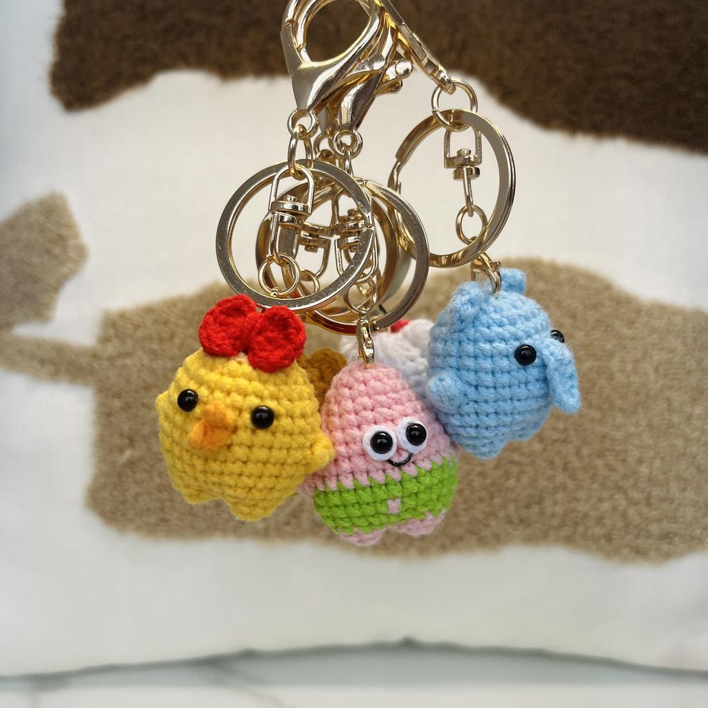 Mini Bear Cat Elephant Crochet Animal Doll Keychain For Car Keys Accessories Cartoon Penguin Doll Keyrings Knitted Accessories