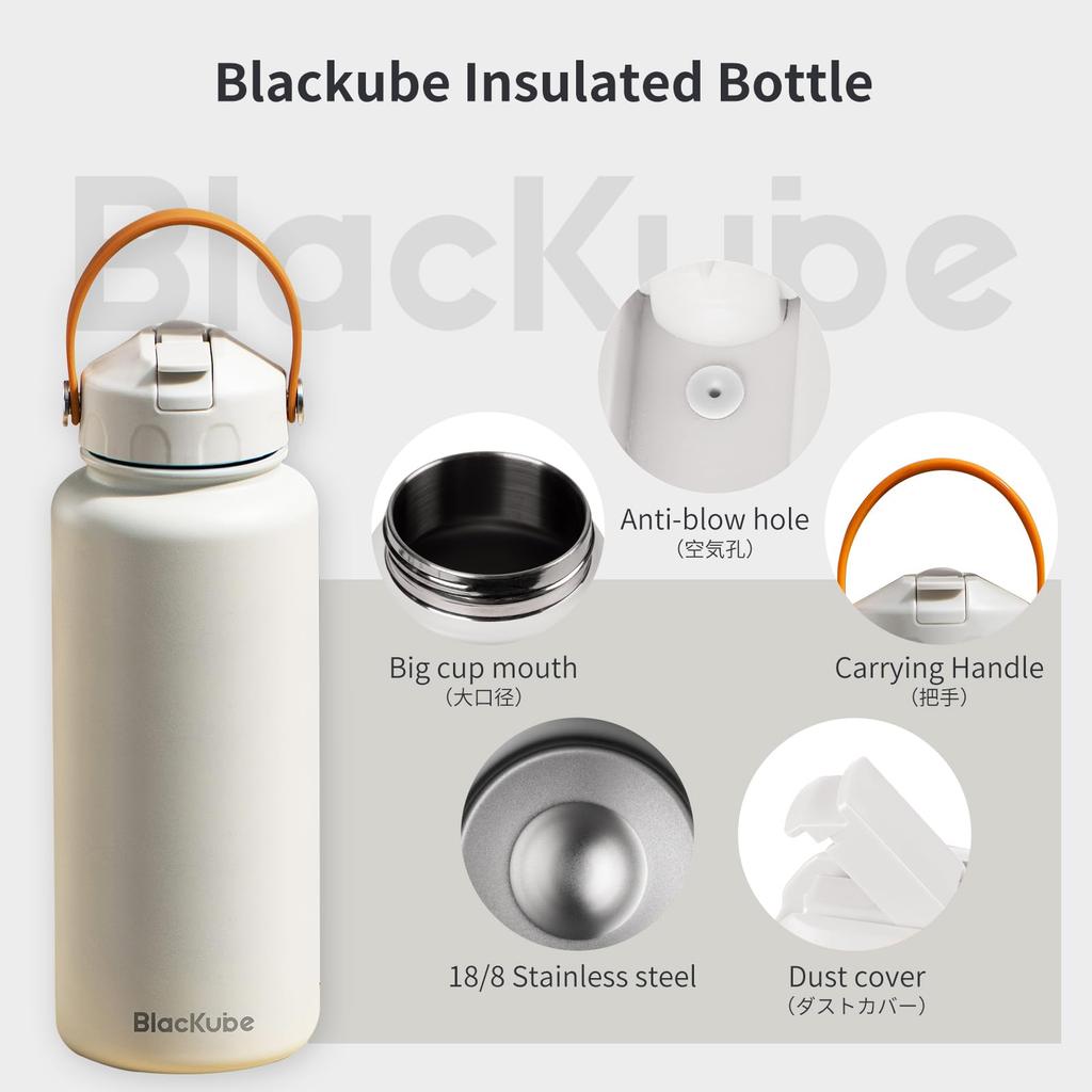 Blackube Straw Water Bottle, 1000ml, Double-Walled Vacuum-Insulated Sports Bottle, Large Capacity, Stainless Steel Thermos, Ideal for Girls and Boys,