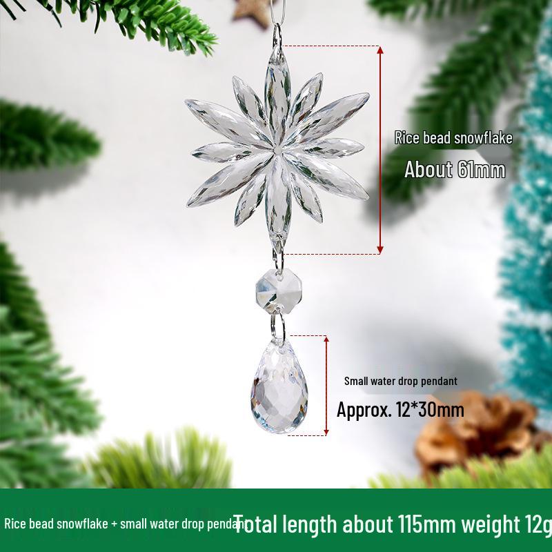 Transparent Acrylic Snowflake Ornament Set with Crystal Bead Strings for Christmas Tree Decoration