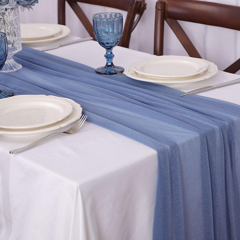 Chiffon Table Runner Romantic Sheer Wedding Table Runner Glitter Tulle Fabric Decorations for Wedding, Birthday Party,Dinner