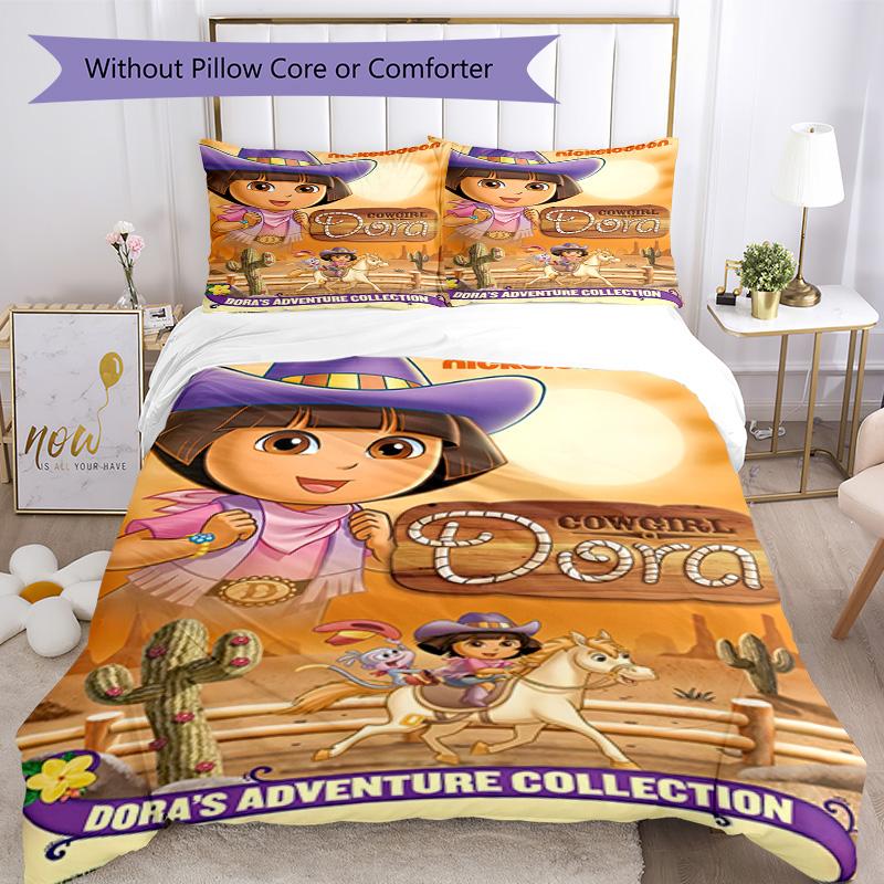 Dora Explorer Bedding Set Breathable Duvet Cover with Pillowcases Decorative Bed Linen for Bedroom Home Decoration Birthday Gift