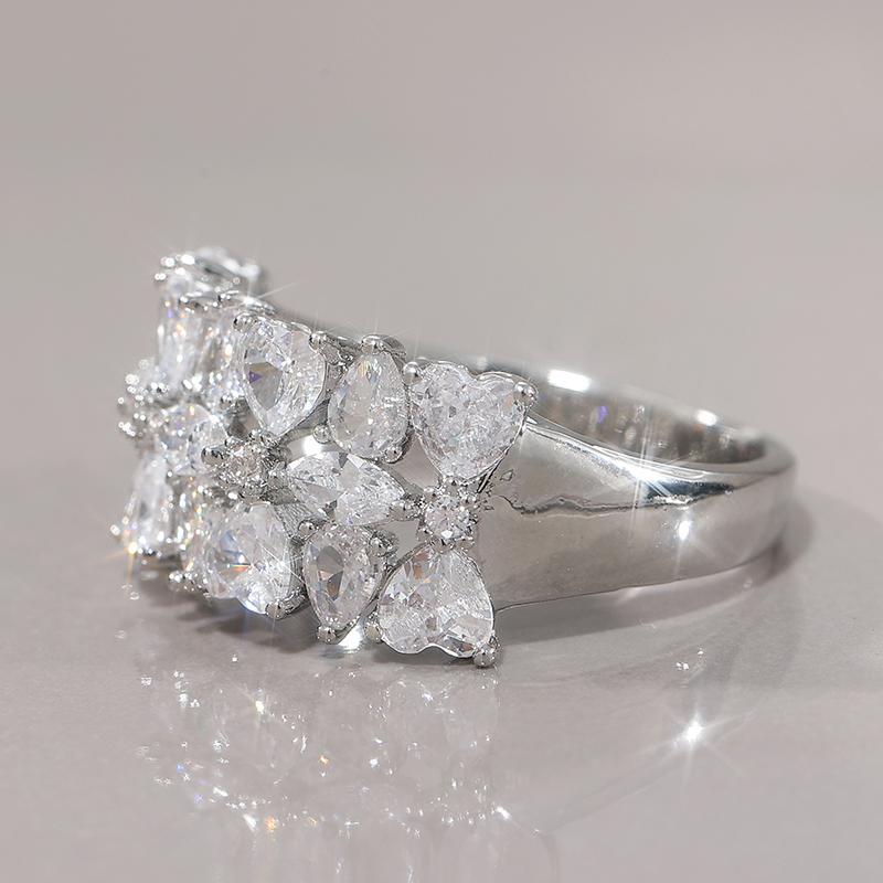 Luxury Ring for Women Pull Paved Syntehtic Zircon Band Silvery Color Ladies Wedding Bridal Luxury  Jewelry Rings