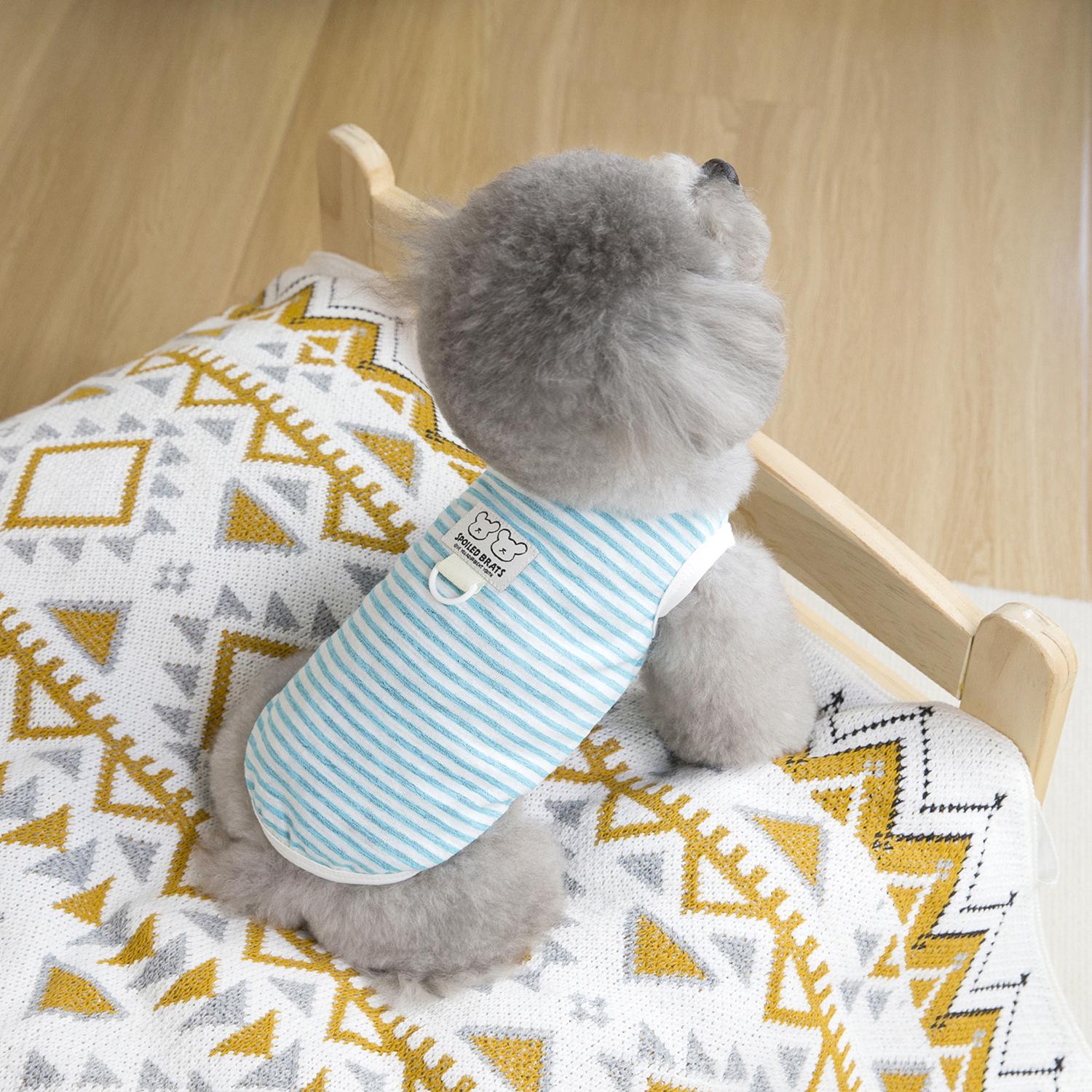 

Весенне-летний жилет для собак, мягкая дышащая одежда для собак маленьких и средних пород, кошек, милая футболка с изображением щенка, чихуахуа, бишона, плюшевая одежда S синий