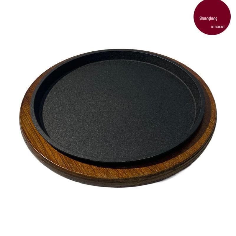ZISIZ Cast Iron Steak Plate with Wooden Tray