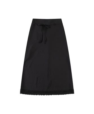 Siyajyu Sist9059 Lace Silky Long Skirt_Black