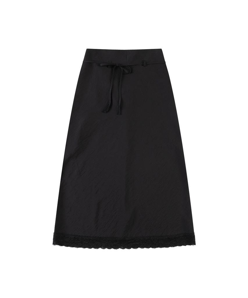 Siyajyu Sist9059 Lace Silky Long Skirt_Black