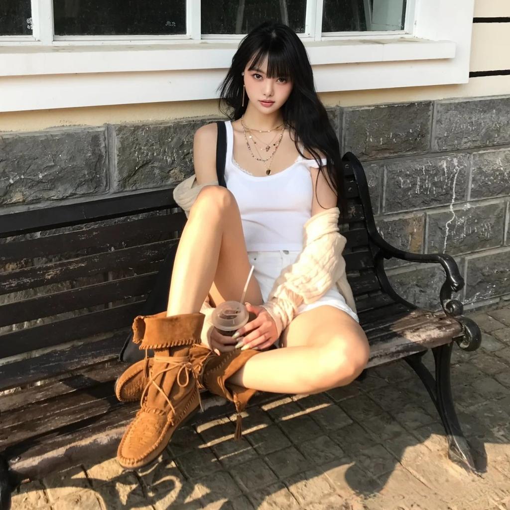 Moda 2025 Nowość Brązowe Z frędzlami Szyte szwem biczowym Zamszowe Kozaki Damskie Okrągły Czubek Skóra Podwyższane Kozaki do Połowy Łydki Letnie Miękkie Buty na Imprezę