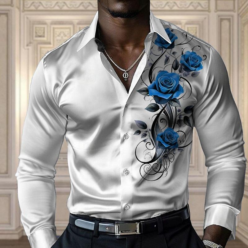 Men's High-end Rose Shirt, Casual and Comfortable Button Long-sleeved Shirt, Fashionable Four-season Shirt, Plus-size Design Shi