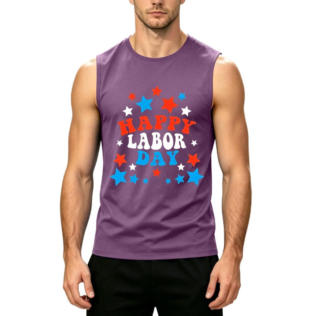 Men Sleeveless Tank Top Casual Muscle Shirt Crew Neck Printed Graphic Tee for Summer Outdoor Activities