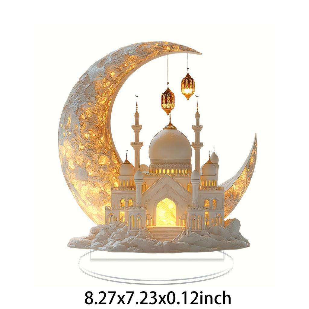Ramadan Eid Mubarak Ornaments Multi-Purpose 2D Acrylic Desktop Ornament Moon Light Tabletop Decorations for Muslim Festival