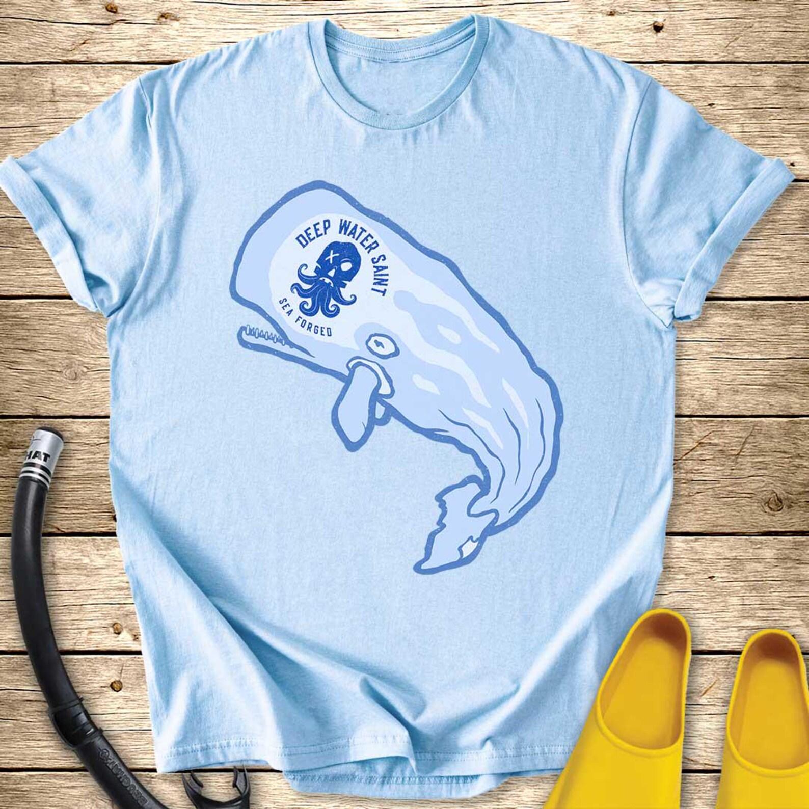 Deep Water Saint Whale T-Shirt | Ocean Illustration, Nautical Graphic L