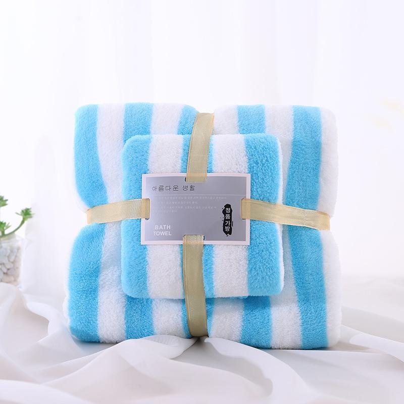 Ensemble de serviettes de bain épaissies pour mère et enfant serviette absorbante serviette de bain pour adulte rayure large cationique haute densité polaire corail
