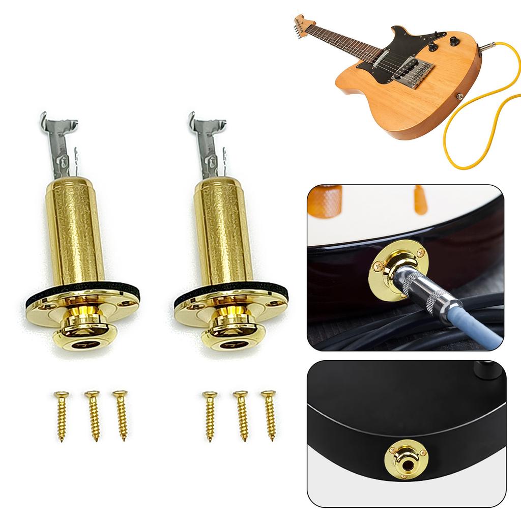 2Pcs Acoustic Electric Guitar Mono Endpin Socket Plug 6.35mm Guitar Strap Button Plug Socket End Pin Output Socket