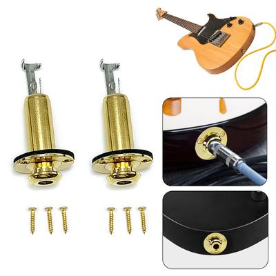 2Pcs Acoustic Electric Guitar Endpin Output Input Socket 6.35mm Copper Guitar Mono End Pin Endpin Socket Plug Easy Use
