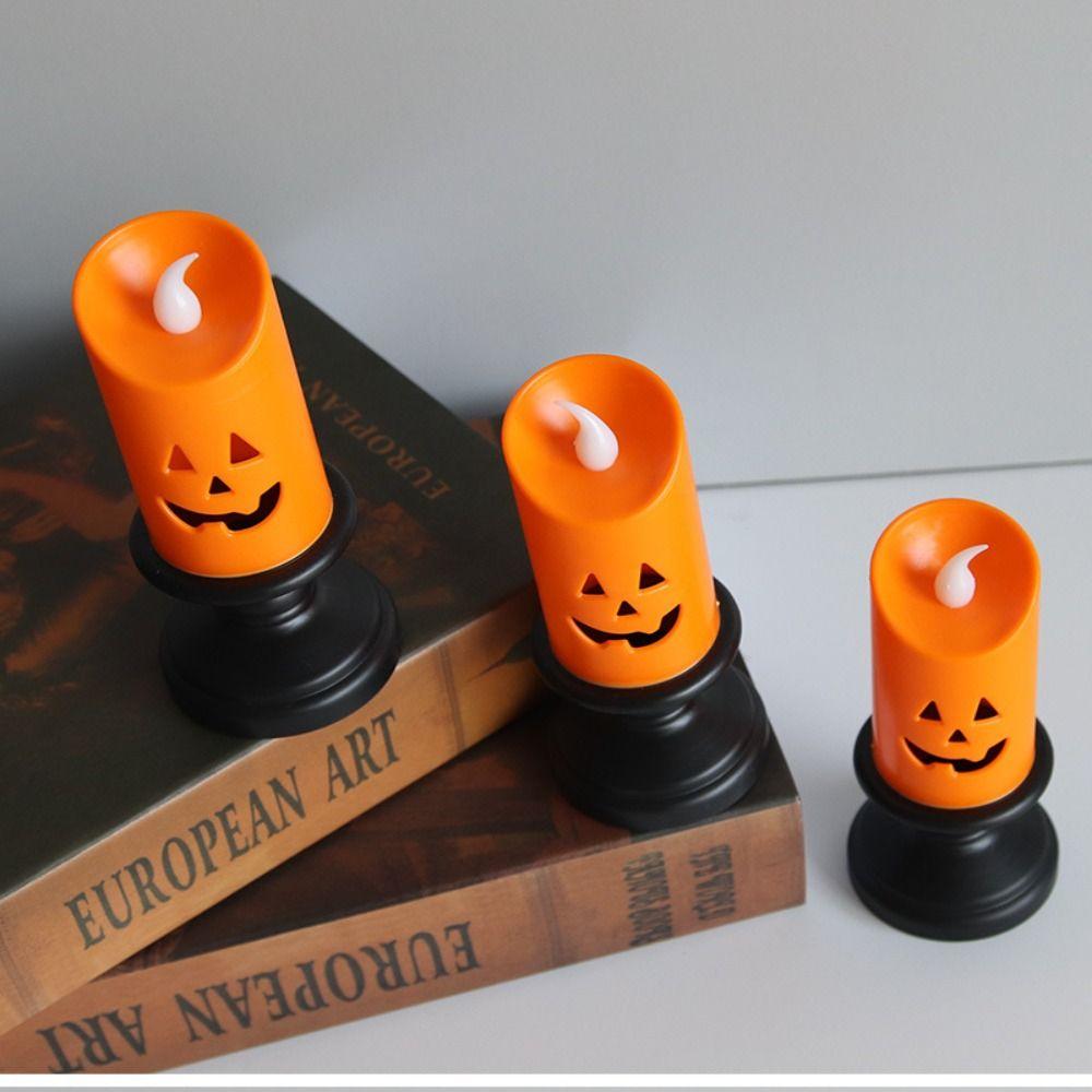 

12Pcs Plastic Candle Light Pumpkin Candlestick lamp Happy Night Light For Home Decor