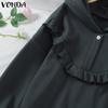 VONDA Women Long Sleeve Ruffled Solid Color Hooded Sweatshirts