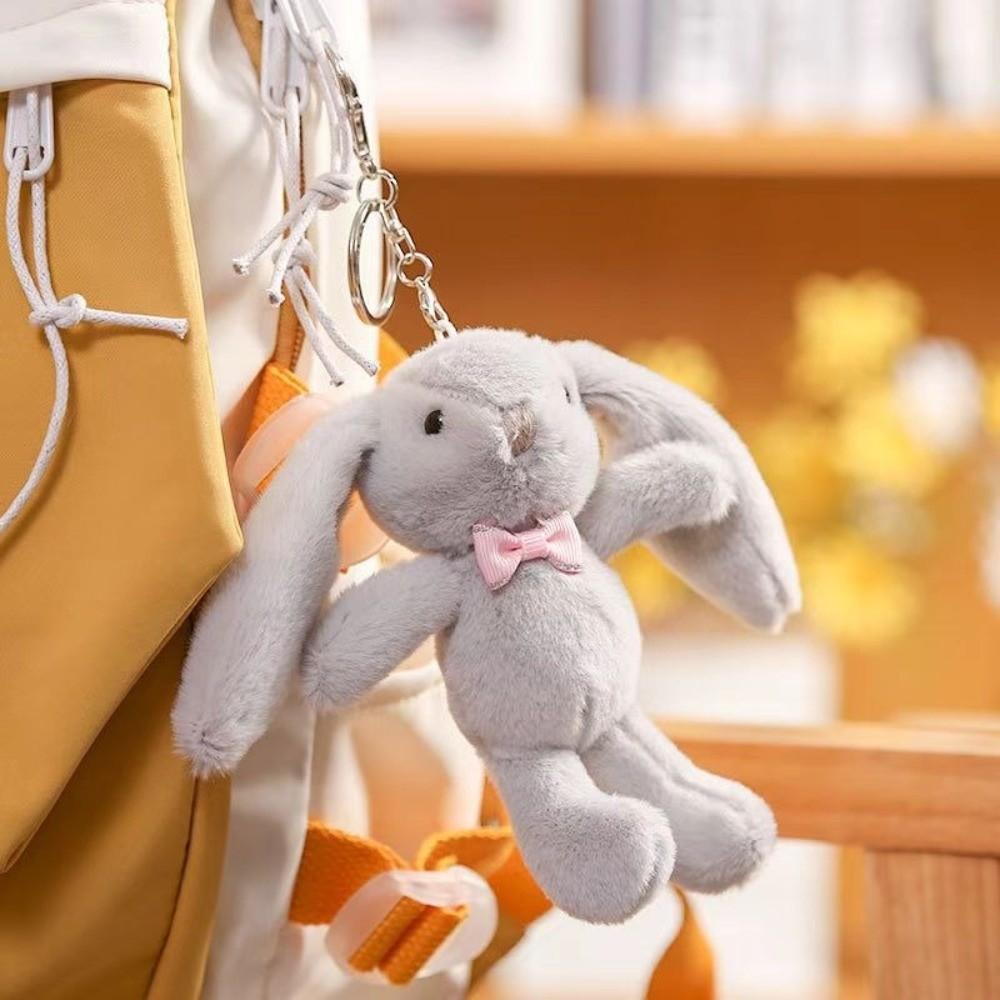 Bow Tie Lovely Plush Bunny Keychain Soft Fluffy Rabbit Stuffed Animal Gift Giving