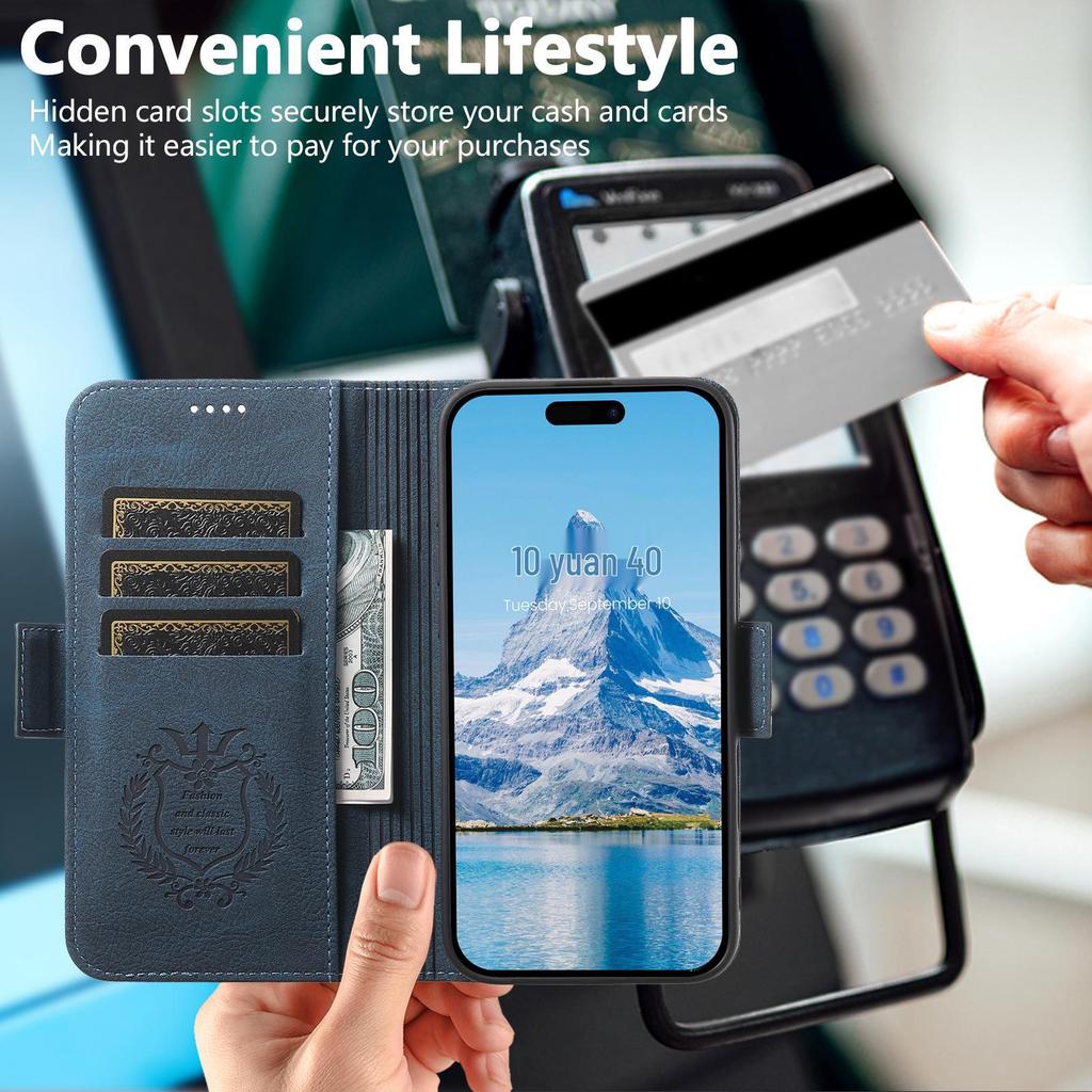 iPhone 17 Pro/Samsung Magnetic Leather Flip Case with Wireless Charging, Card Slot, and Stand