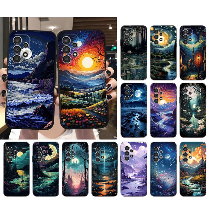 Landscape Moon Night River Mountains Art Phone Case For Samsung S26 S25 S24 S23 S22 Ultra S23 S22 S25 Plus S24 FE S26Edge