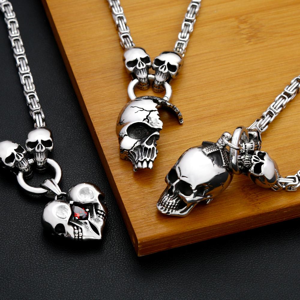 Vintage 316L Rostfritt Stål Skalle Halsband För Män Kvinnor Gotisk Punk Skalle Huvud Hänge Fest Biker Mode Hip Hop Smycken