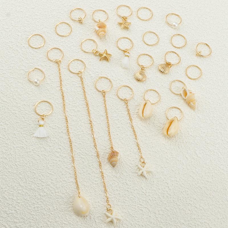 1Set Starfish Conch Pendant Artificial Pearl Summer Y2K Dreadlock Hair Jewelry Accessories For Braids For Girls Music Festival