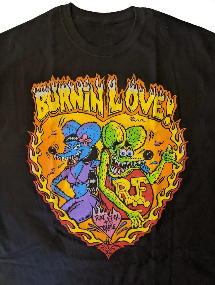 Vtg Ed Big Daddy Roth Burnin  Love T Shirt For Men Black Cotton Shirt Unisex T-Shirt L