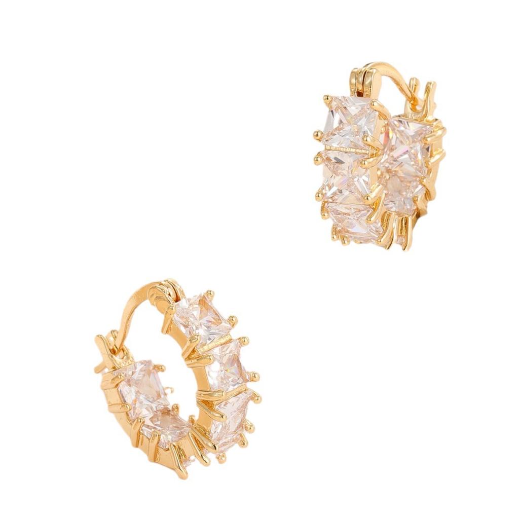 ZAKOL Korean Fashion Hoop Earring Inlaid Shiny Square Crystal Zircon Ear Accessories Party Zircon for Women