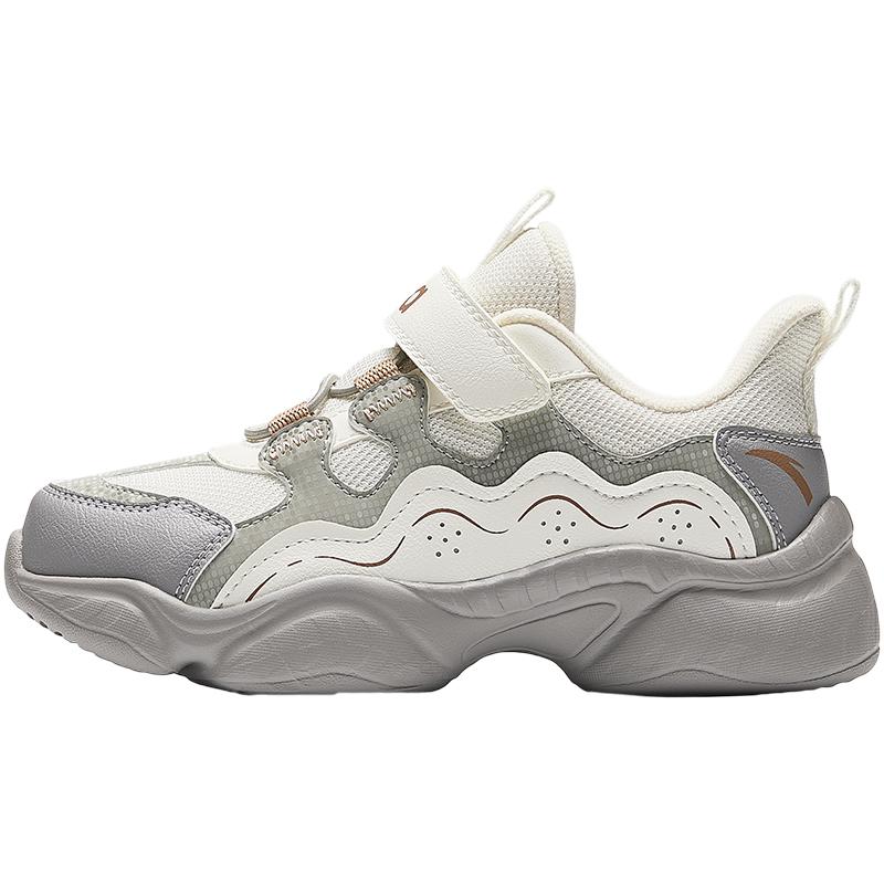 Anta Kids Mesh Comfortable Versatile Lightweight Shock Absorbing Low Top Casual Shoes Kids sneaker White Gray A22449943-1