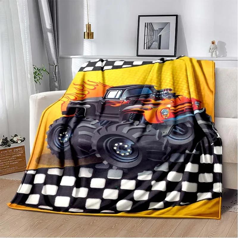 3D Monster Jam Monster Truck Cartoon Flannel Soft Throw Blanket Boys Bedroom Sofa Bed Warm Throw Blanket Picnic