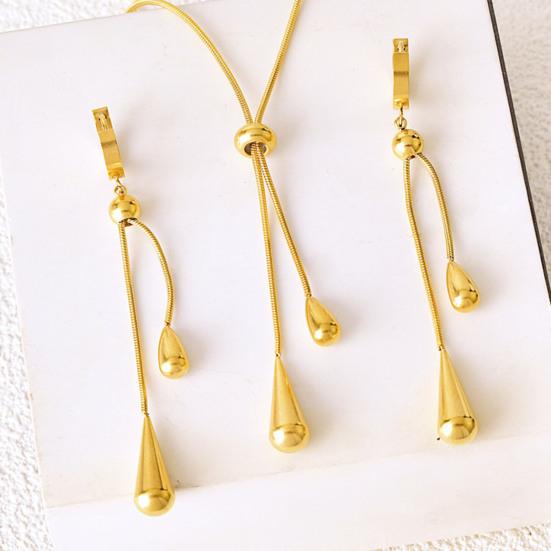 Water Drop Jewelry Adjustable Y Shape Slider Chain Necklace Golden Hoop Earrings for Weddings Parties